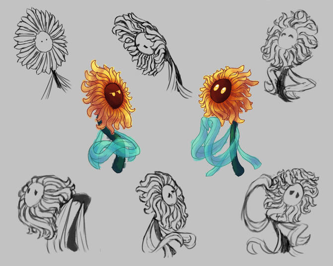 Fiche expression du tournesol protagoniste pour un court métrage d'animation en cours (projet en groupe)