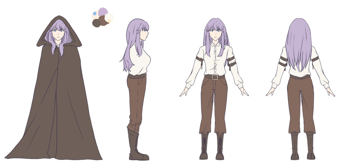 Design d'un oc humaine, la soeur du protagoniste qu'on ne voit que rarement du fait de sa séparation avec son frère. Elle porte des vêtements à tendance plutôt masculine pour se fondre dans la masse.